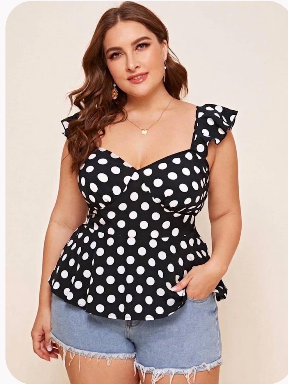 Women's Retro Sexy Elegant Polka Dot Print Halter Babydoll Top Plus Size NWT 2XL